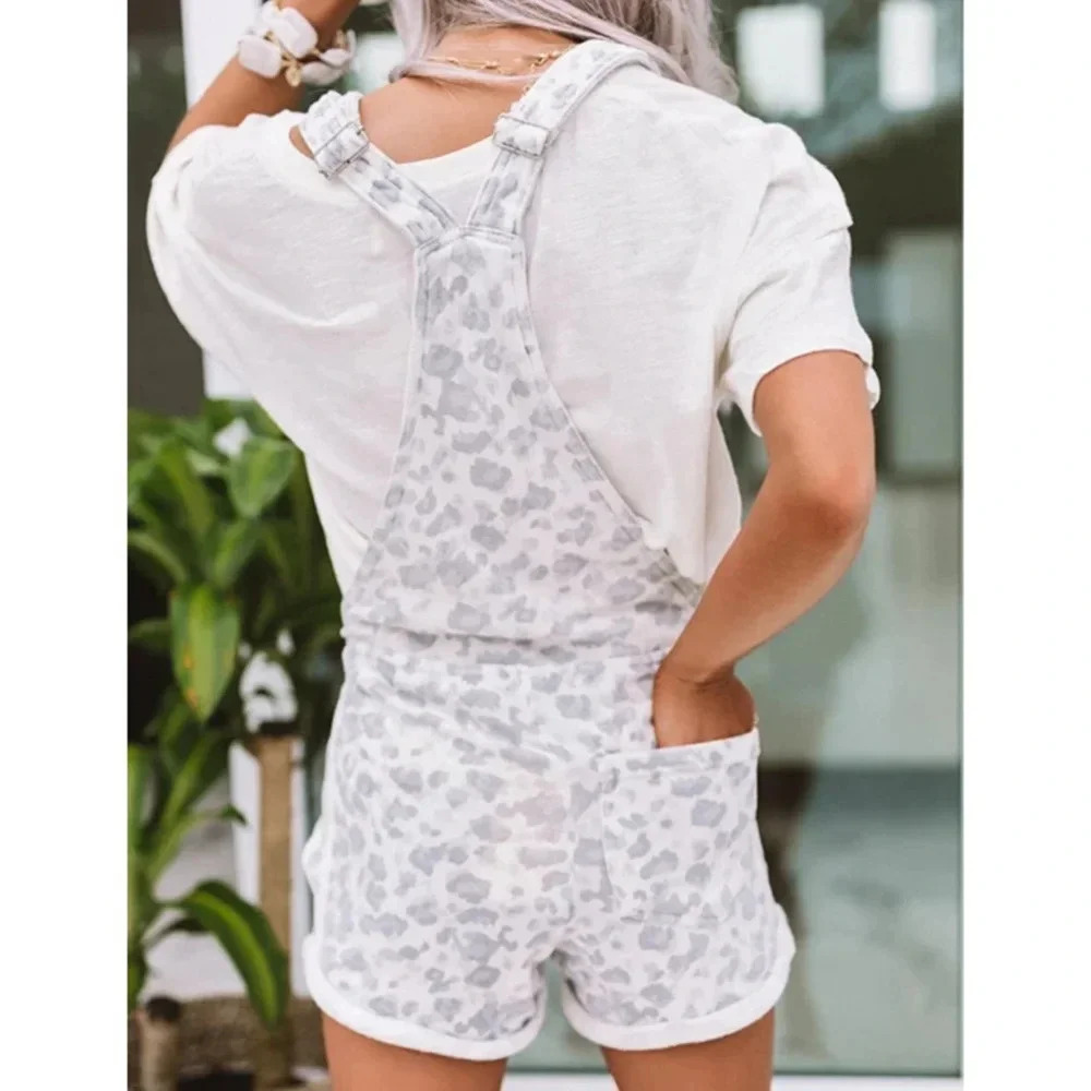 Vintage Havana Gray White Leopard Print Soft Fleece Shorts Overalls Small - Picture 10 of 16